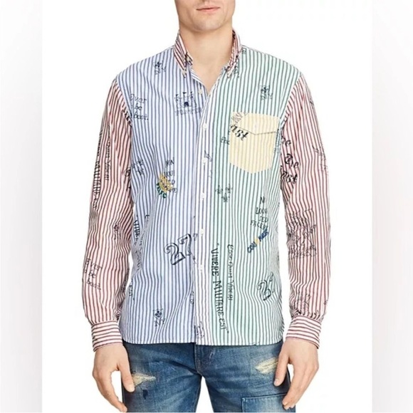 RALPH LAUREN Men's Prep School GRAFFITI Shirt Striped Custom Fit Size XL